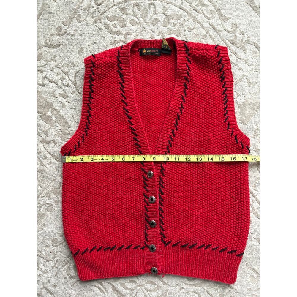 Vintage Lizsport Hand Knit Red Linen Cotton Button Vest Womens S Western Sweater - Picture 4 of 7